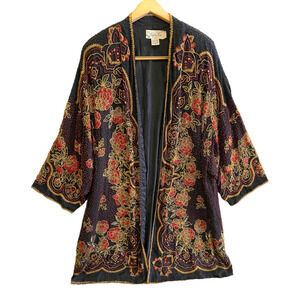 Vintage Judith Ann Heavily Beaded Jacket with Red Flowers size Small